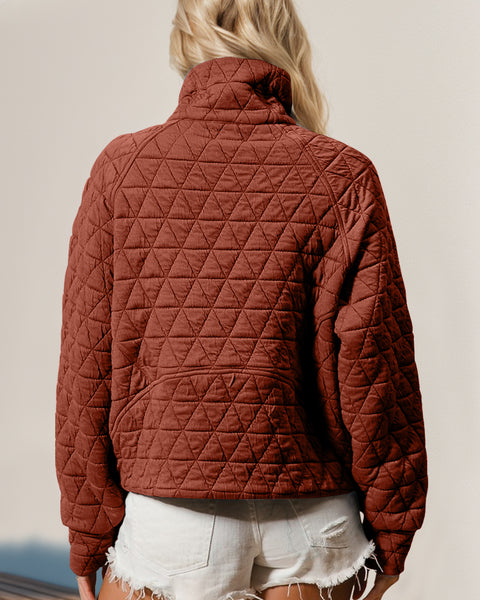 Double Take Half Zip Long Sleeve Quilted Sweatshirt with Pocket