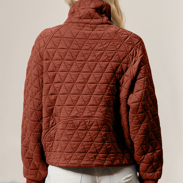 Double Take Half Zip Long Sleeve Quilted Sweatshirt with Pocket