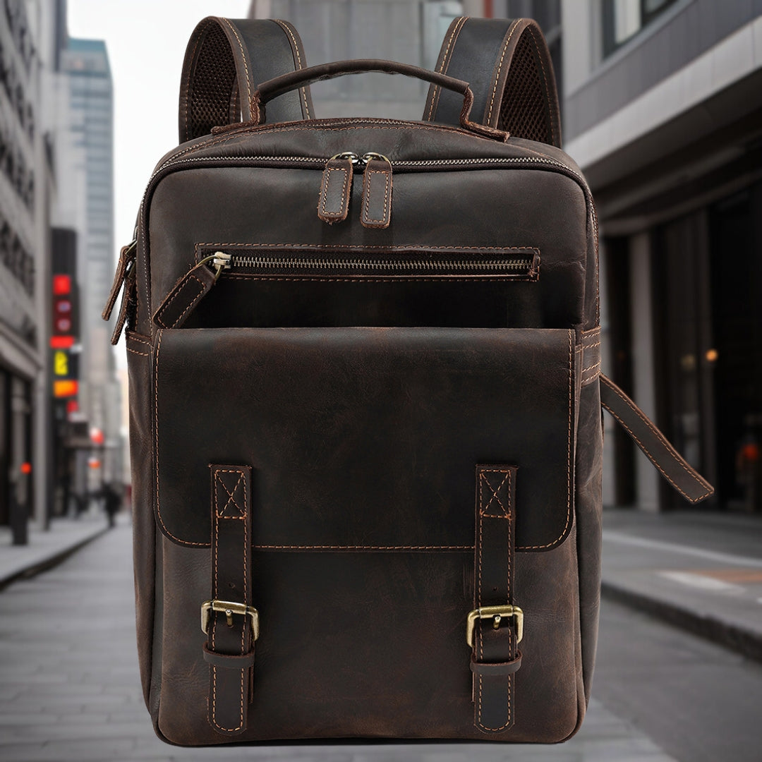 Timothy™ — Fashionable Trendy Leather Backpack Dark Brown Men's Statement Handbag, alternate view 3