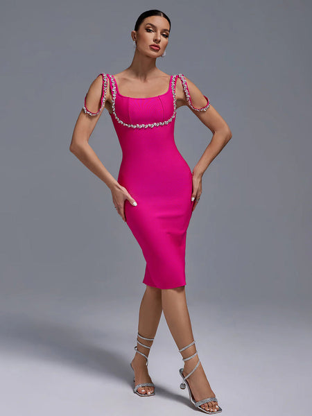 Strappy Sleeveless Rhinestone Over Knee Bandage Dress - Opulent Empire