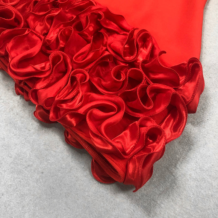 Federkristall Rüschen-Mini-Bandage-Kleid