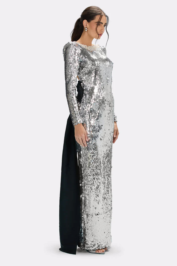 Bowknot Pearl Sequined Maxi Dress