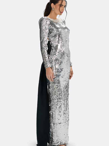 Bowknot Pearl Sequined Maxi Dress