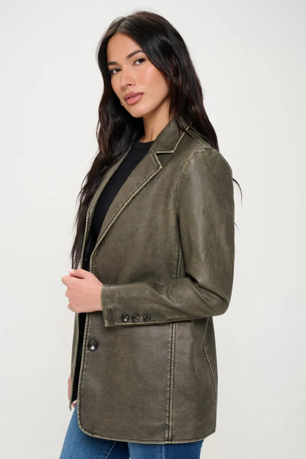 Gray Saint-Clair — Coalition LA Single-Breasted Vegan Leather Blazer, alternate view 2
