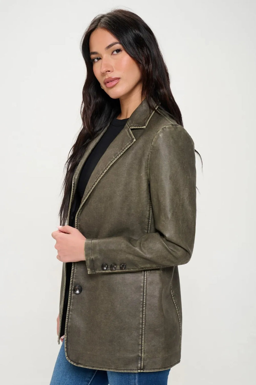 Gray Saint-Clair — Coalition LA Single-Breasted Vegan Leather Blazer, alternate view 2