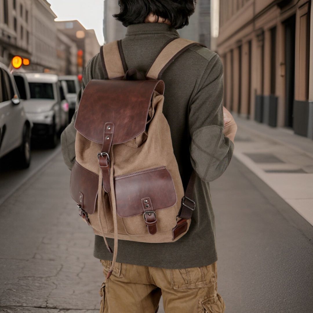 Vance™ — Premium Canvas Leather Backpack Men's Statement Handbag