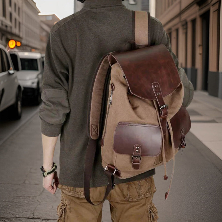 Vance™ — Premium Canvas Leather Backpack Men's Statement Handbag, alternate view 2