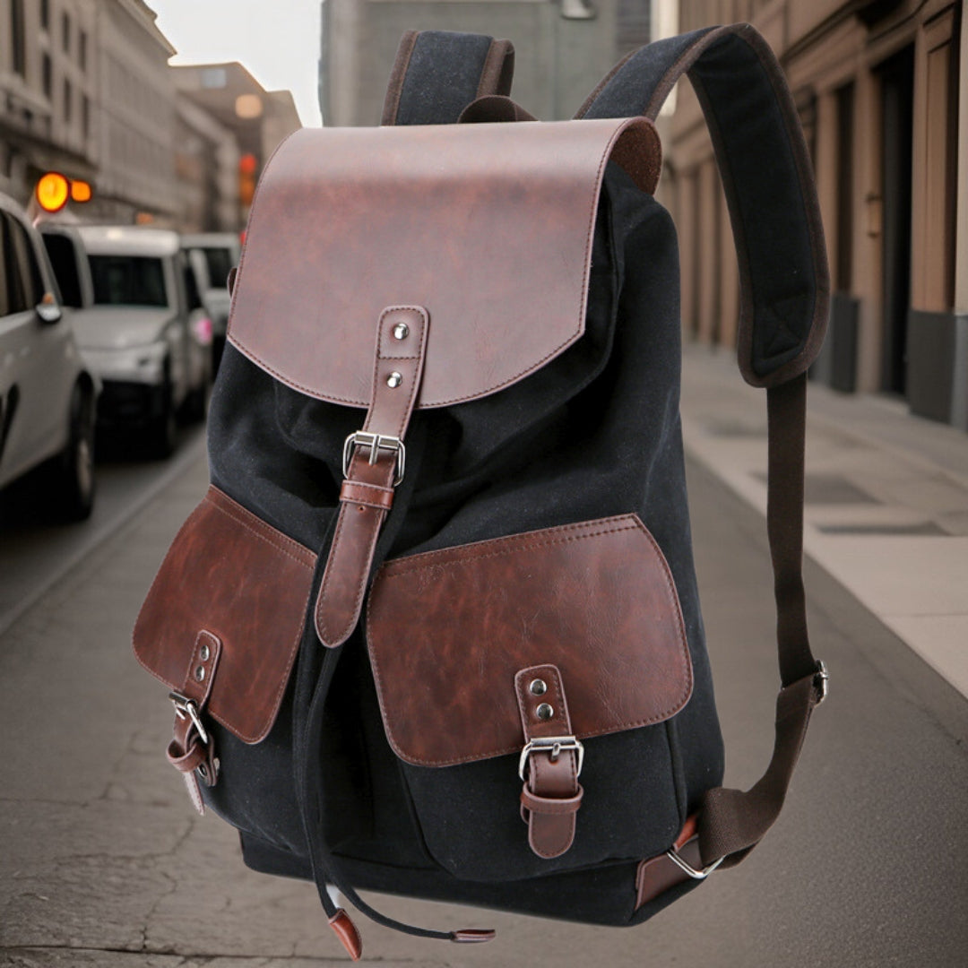 Vance™ — Premium Canvas Leather Backpack Men's Statement Handbag, alternate view 3