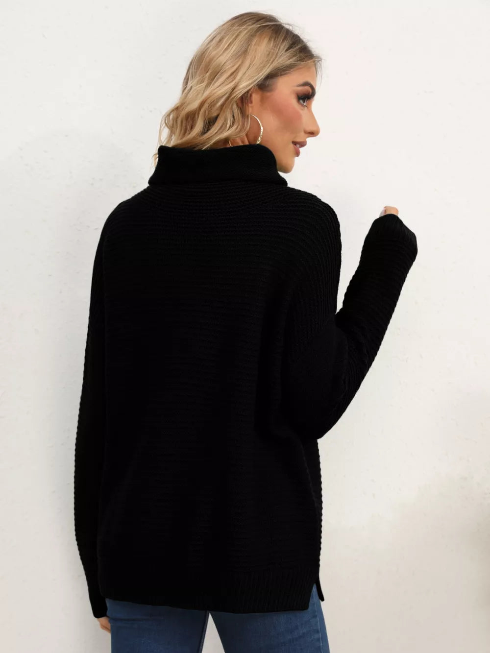 Monroe Fontaine — Slit Turtleneck Dropped Shoulder Sweater, alternate view 32