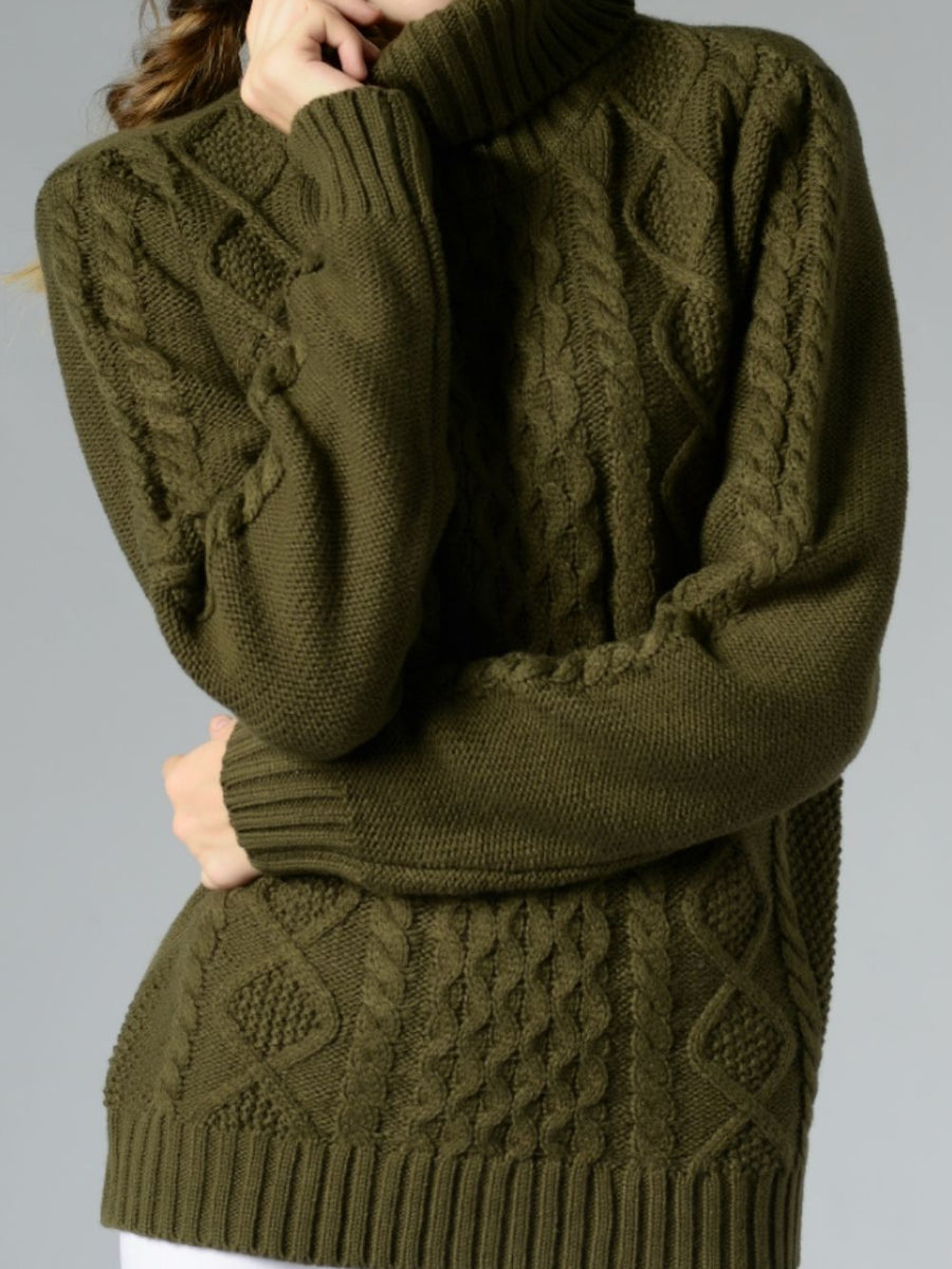 Cable-Knit Turtleneck Long Sleeve Sweater