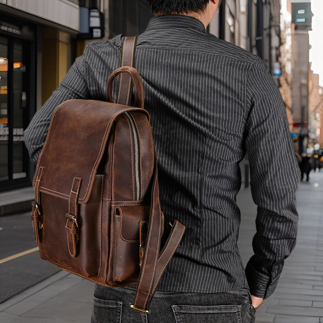 Danny™ — Fashionable Casual Leather Backpack Men's Statement Handbag, alternate view 3