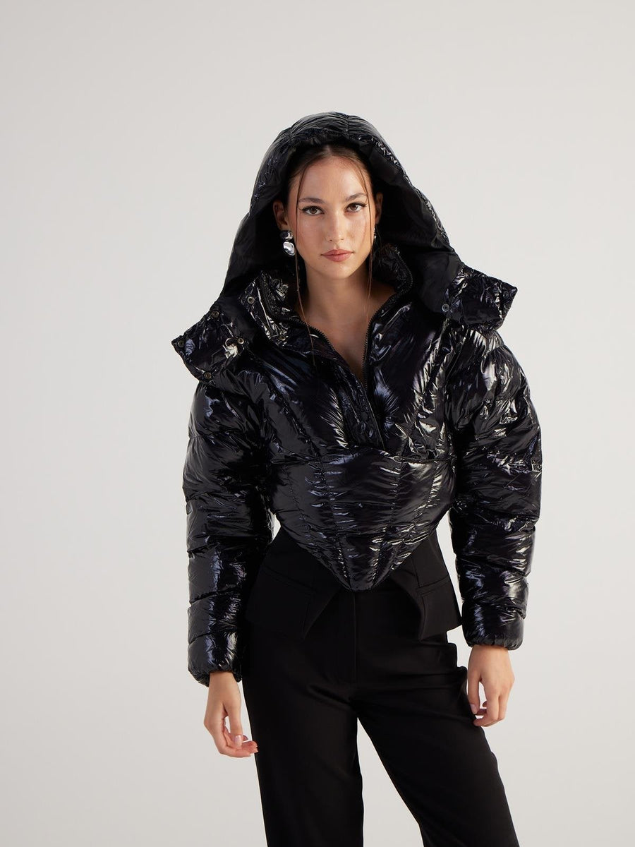 Aida Black Puffer Hooded Jacket