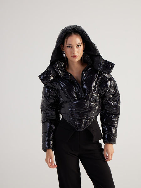 Aida Black Puffer Hooded Jacket