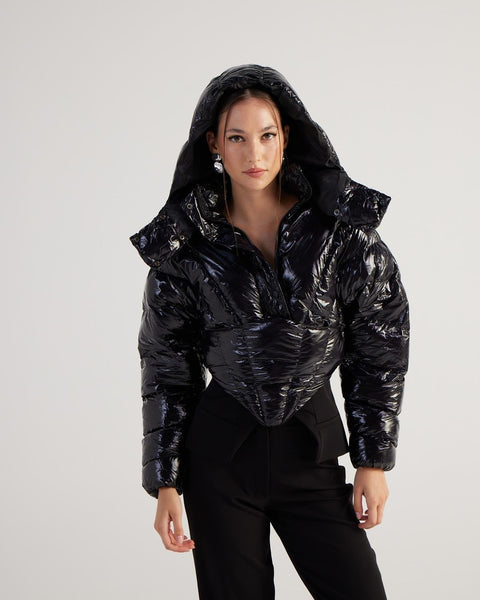 Aida Black Puffer Hooded Jacket