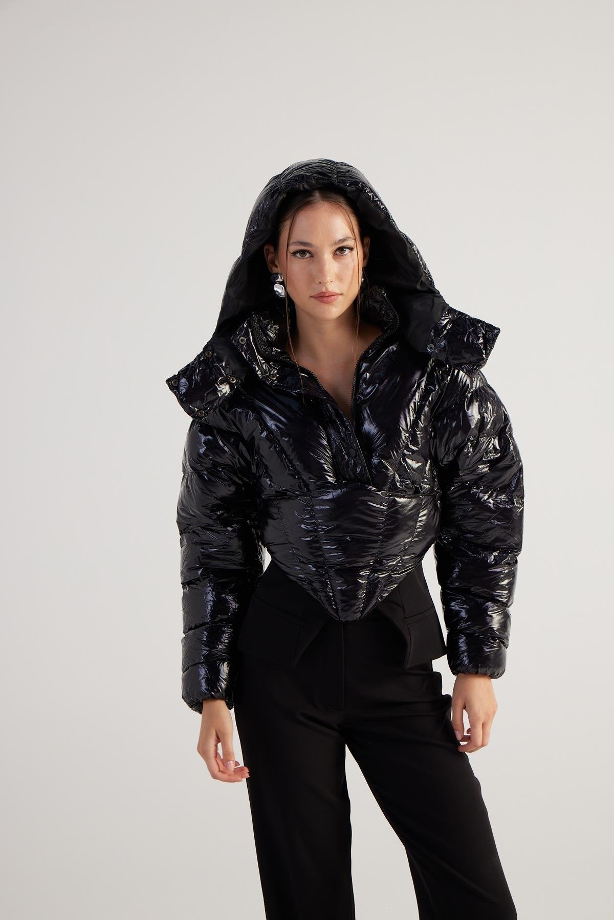 Aida — Black Puffer Hooded Jacket, alternate view 2