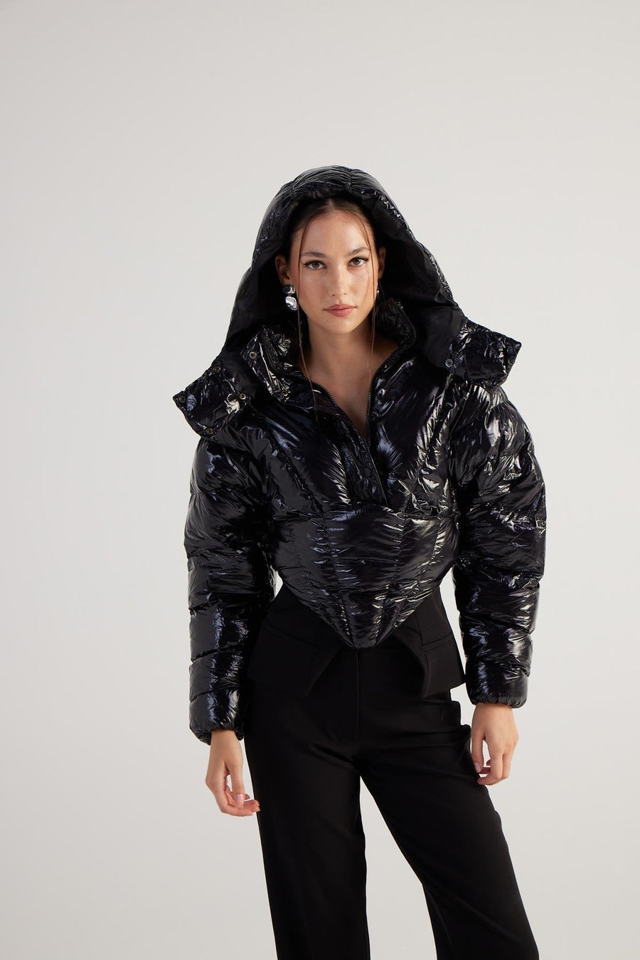 Aida — Black Puffer Hooded Jacket, alternate view 2
