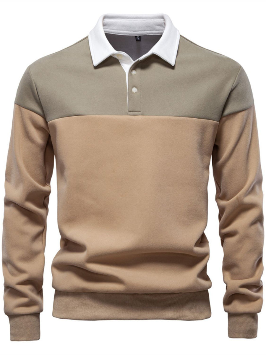 Men's Collared Neck Contrast Long Sleeve Polo - Opulent Empire
