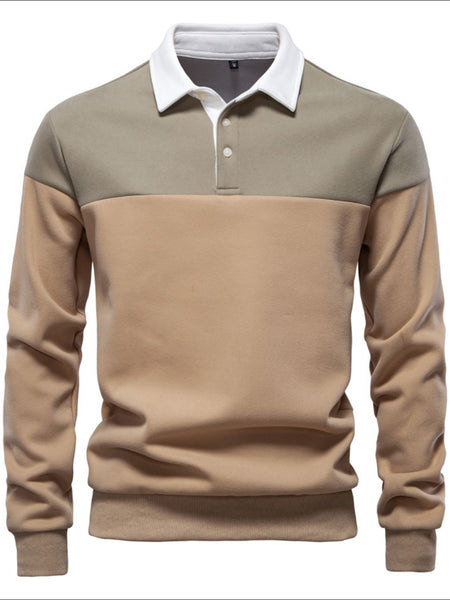Men's Collared Neck Contrast Long Sleeve Polo - Opulent Empire