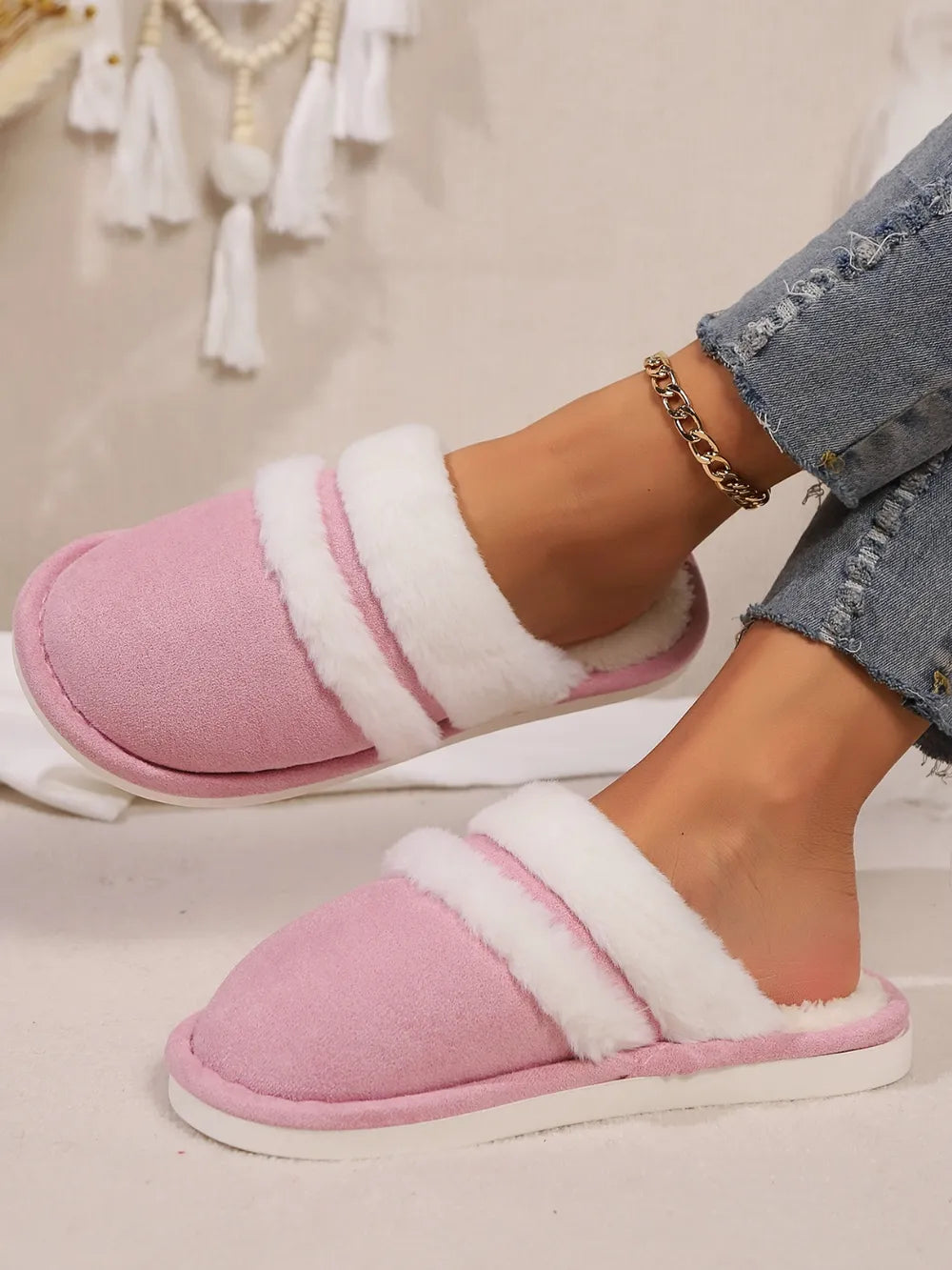 Jules Allegra — Contrast Faux Fur Round Toe Slippers Fashion Footwear, alternate view 25