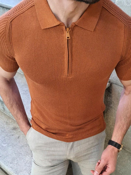 Men's Collared Neck Quarter Zip Knit Polo - Opulent Empire
