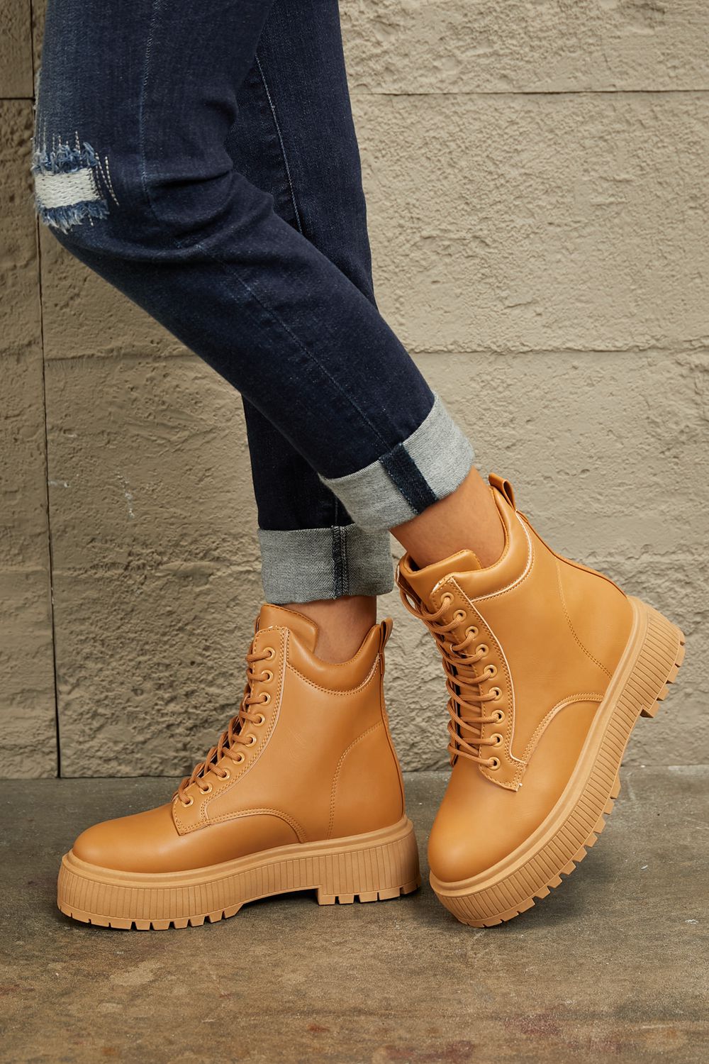 Hollis Saint-Clair — East Lion Corp Platform Combat Boots Caramel Fashion Footwear, alternate view 3