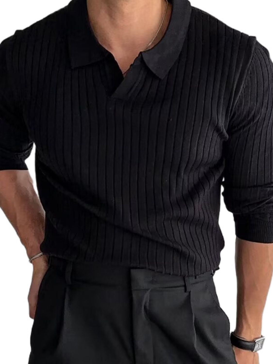 Gideon — Men's Plus Size Collared Neck Long Sleeve Polo, alternate view 5