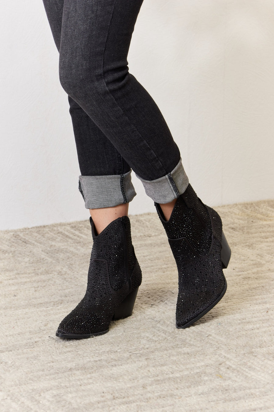 Bellamy Beaumont — East Lion Corp Rhinestone Ankle Cowboy Boots Black Rhinestone Fashion Footwear, alternate view 2