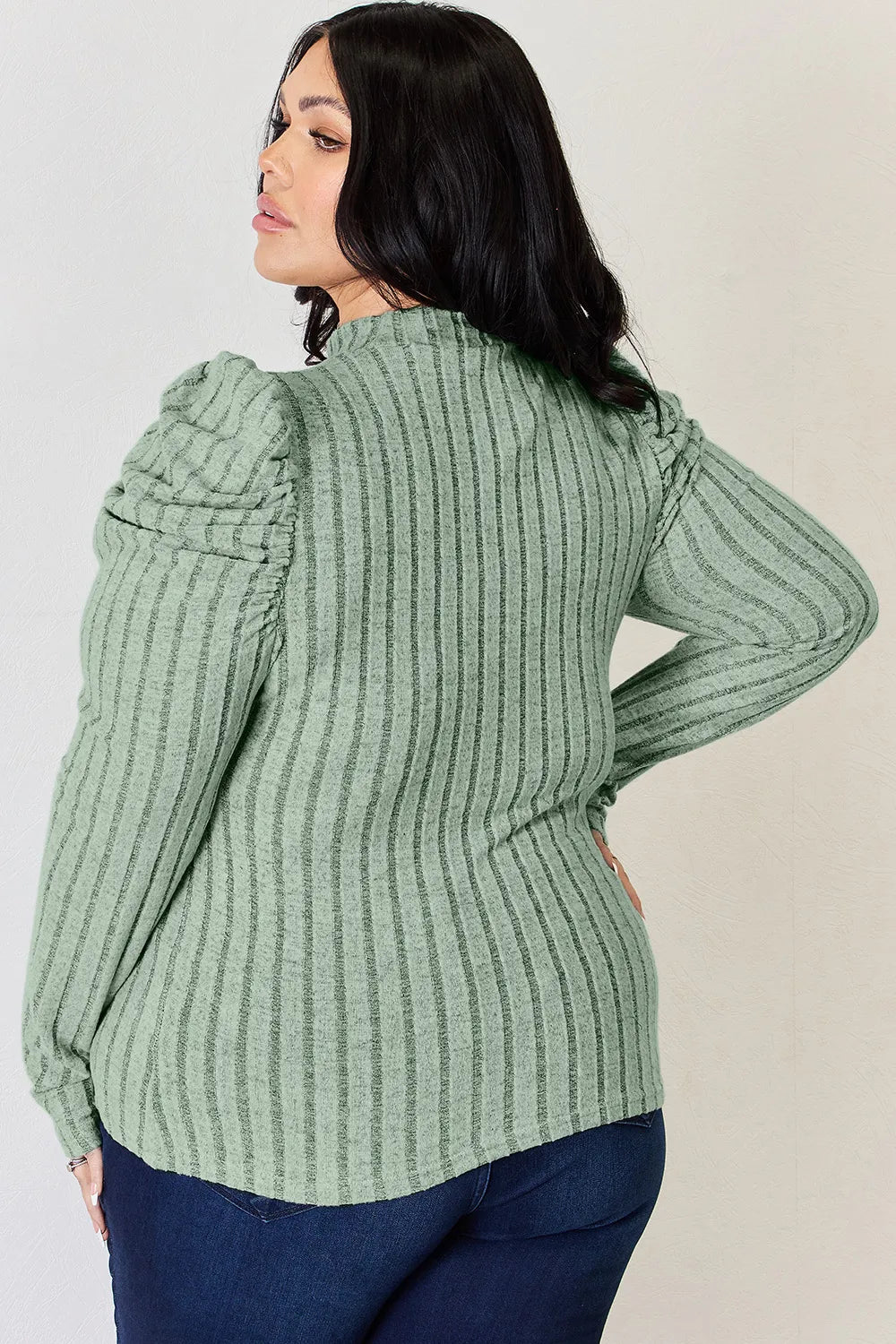 Ciel Delacroix — Basic Bae Full Size Ribbed Mock Neck Puff Sleeve T-Shirt, alternate view 22