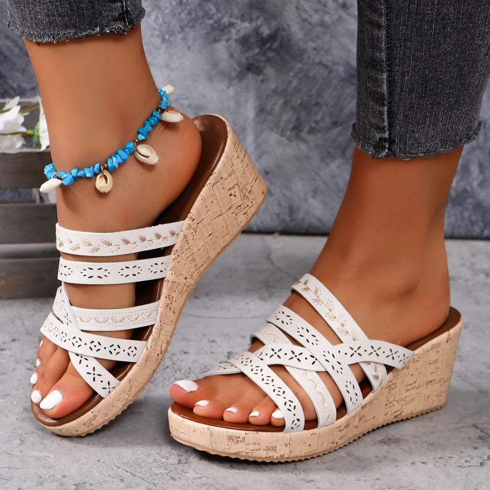 Vale Fiorenza — PU Leather Crisscross Wedge Sandals Fashion Footwear, alternate view 4