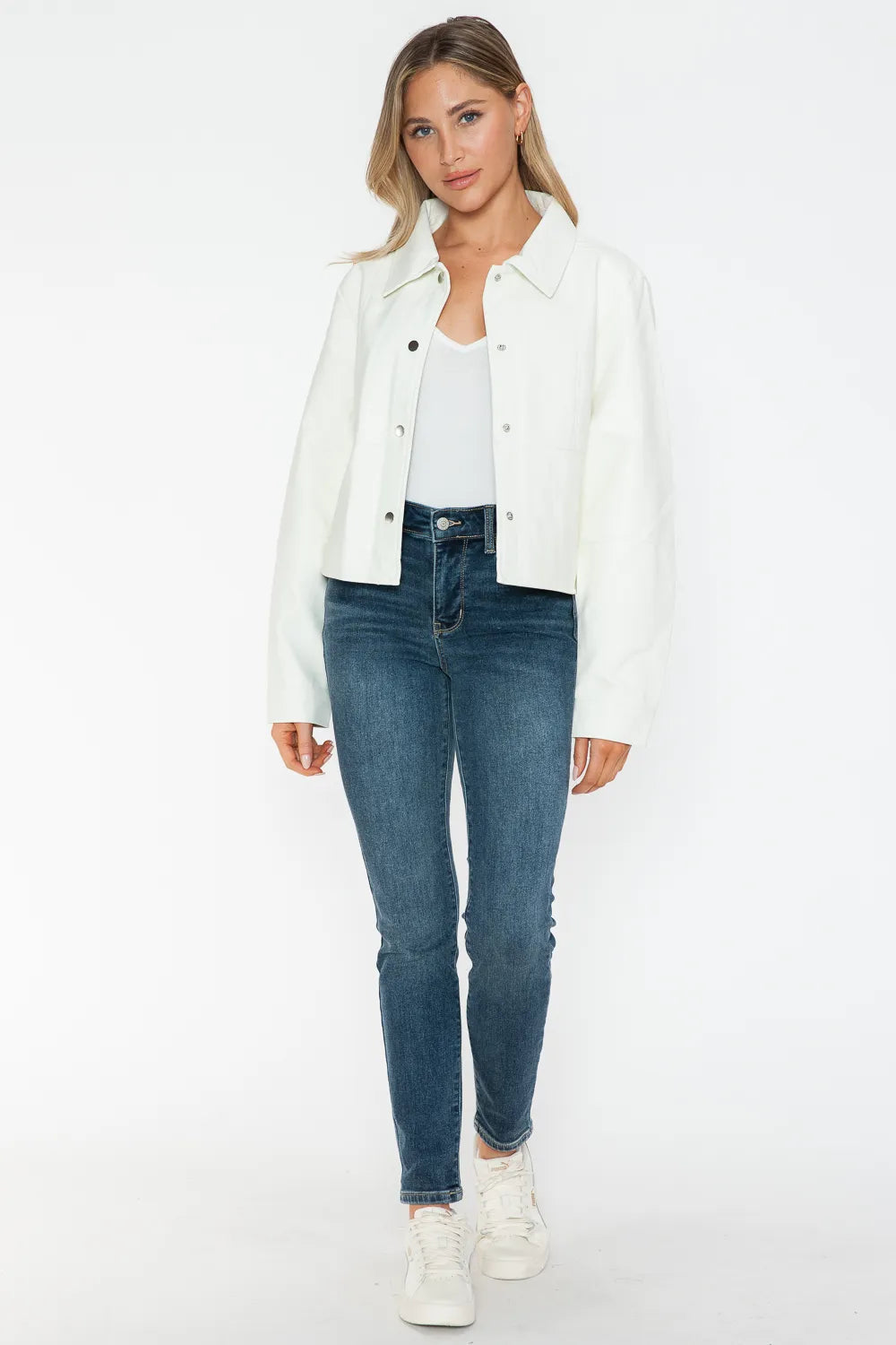 Ocean Rosetti — Snobbish Snap Down Long Sleeve PU Leather Jacket, alternate view 5
