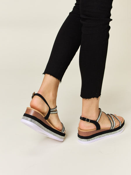 Forever Link Rhinestone Strappy Wedge Sandals - Opulent Empire