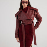 Neeko Burgundy Faux Leather Cropped Jacket-0