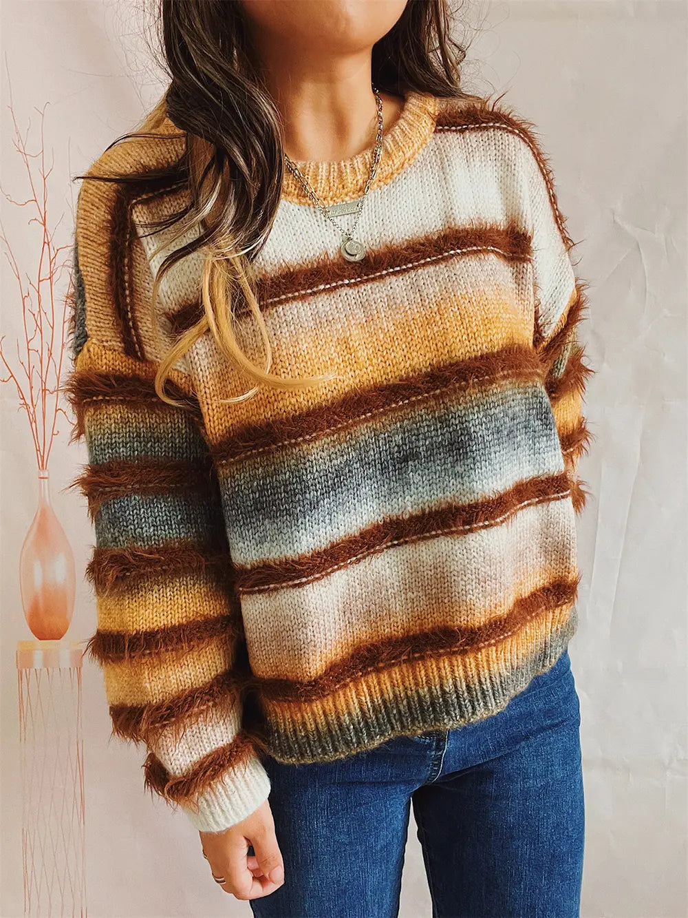 True Rivière — Striped Round Neck Long Sleeve Sweater, alternate view 6