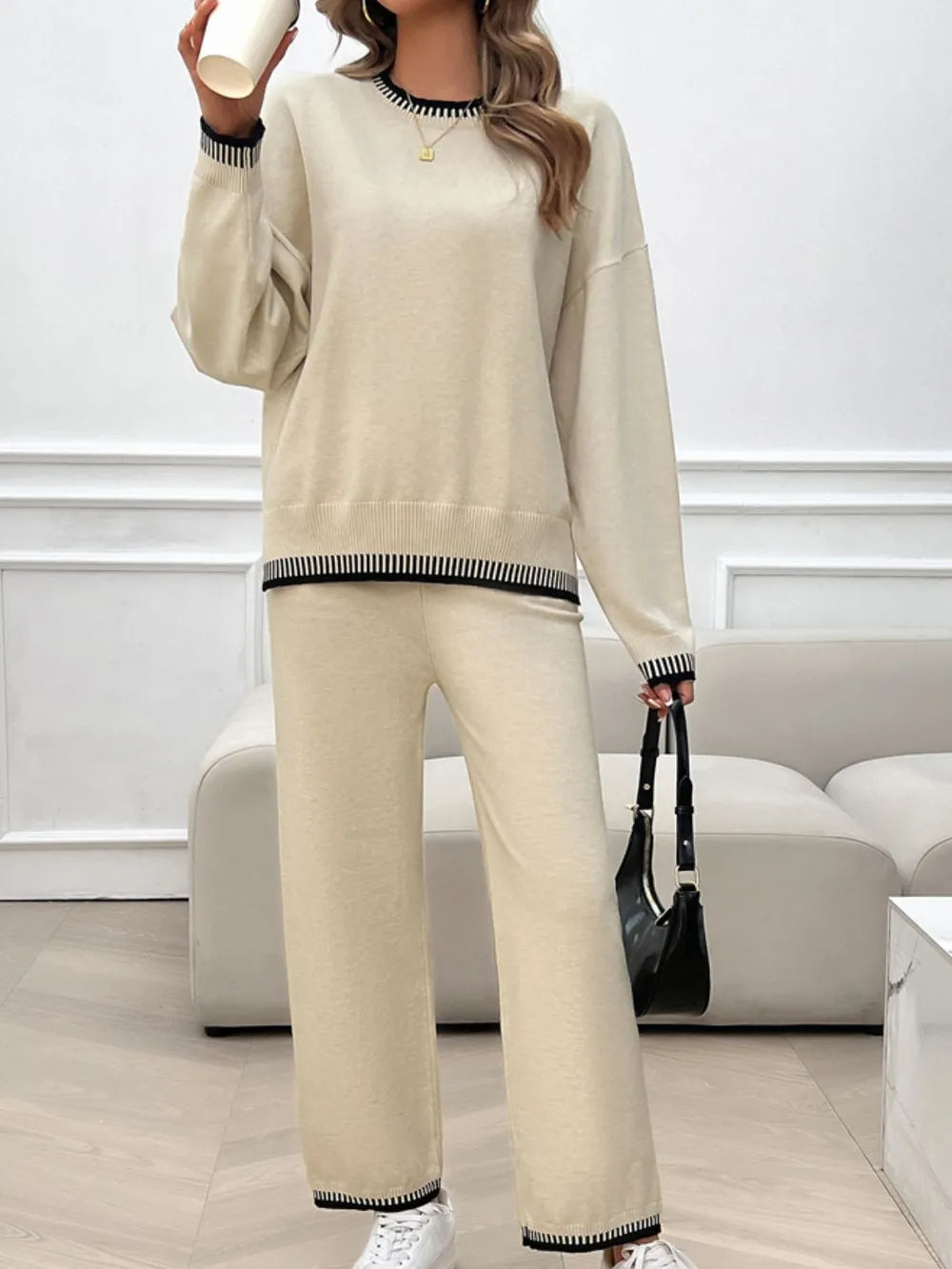 Marlowe Valmont — Devine Round Neck Dropped Shoulder Top and Pants Sweater Set, alternate view 6