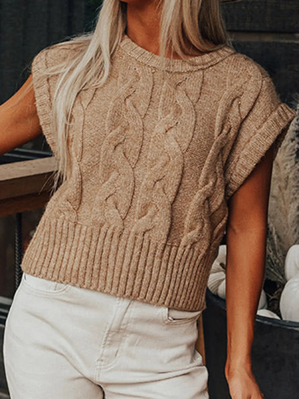 Marlowe Rousseau — Cable-Knit Round Neck Sweater, alternate view 4