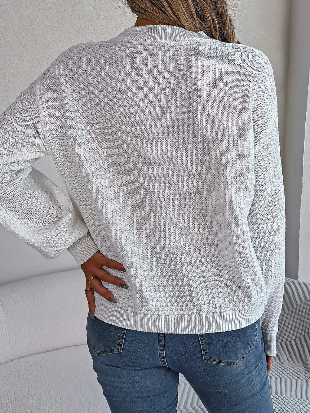Sage Delacroix — Cable-Knit Round Neck Long Sleeve Sweater, alternate view 8