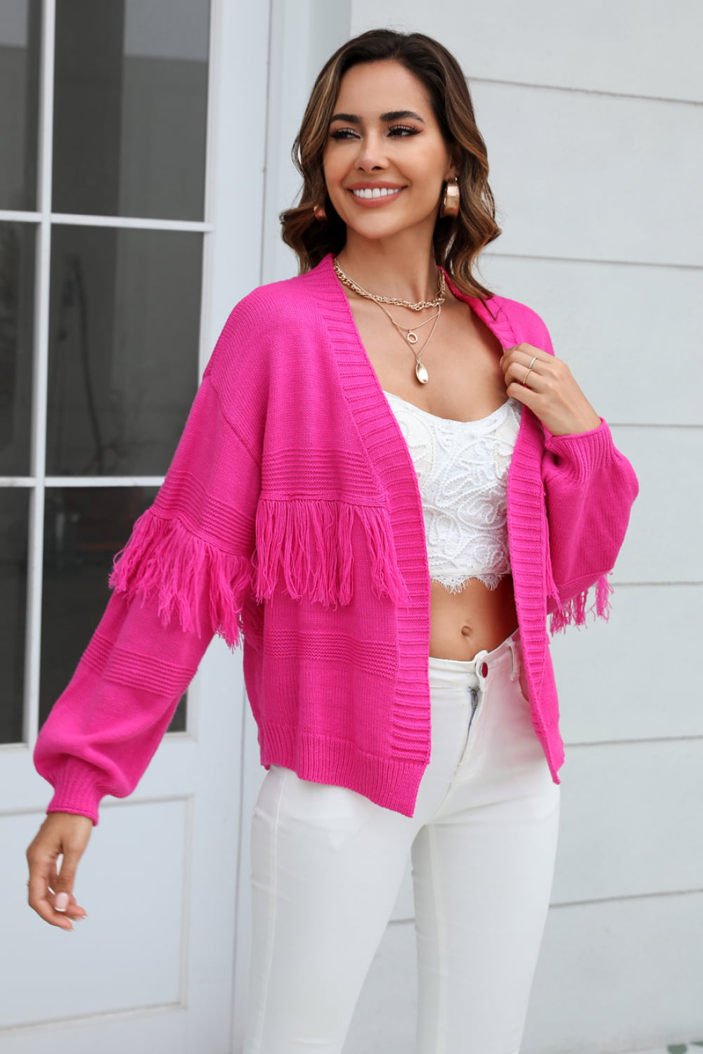 Rowan Rivière — Angel Wings Fringe Trim Open Front Cardigan, alternate view 9