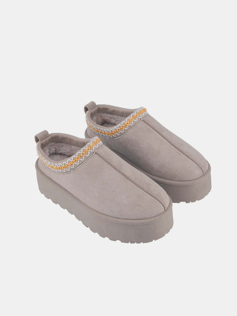 Weeboo Platform Embroidered Trim Slip-On Boots - Opulent Empire