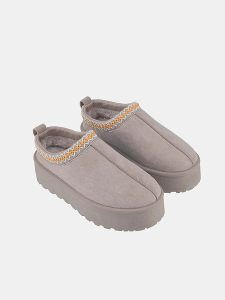 Weeboo Platform Embroidered Trim Slip-On Boots - Opulent Empire