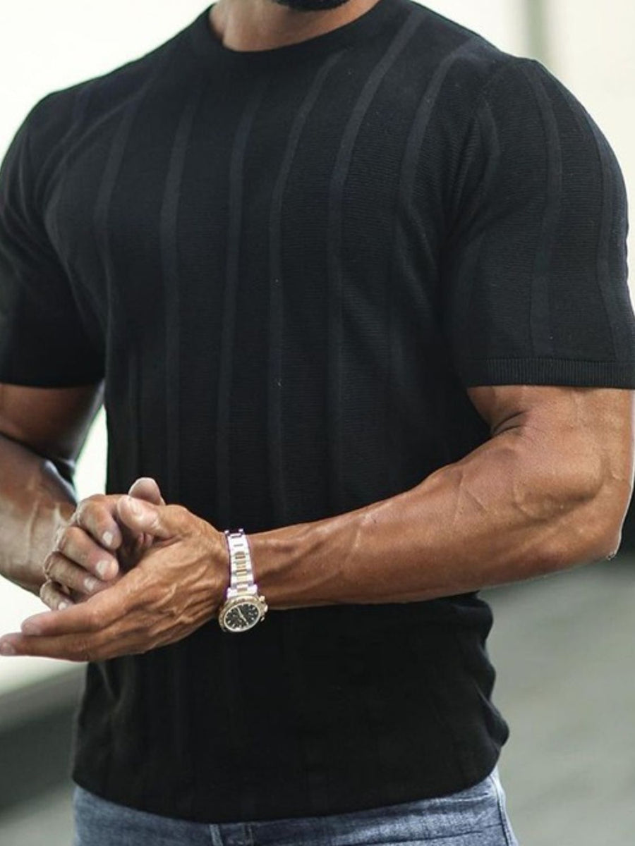 Men's Plus Size Striped Round Neck Short Sleeve T-Shirt - Opulent Empire