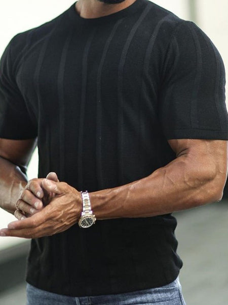 Men's Plus Size Striped Round Neck Short Sleeve T-Shirt - Opulent Empire