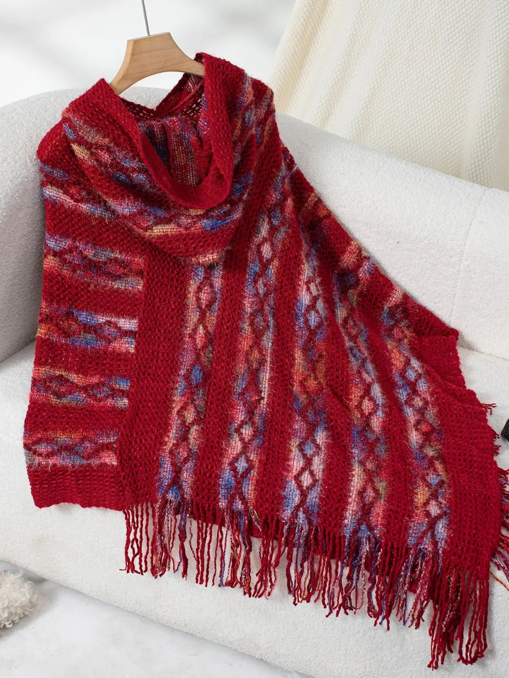 Aster Versailles — Fringe Contrast Hooded Poncho, alternate view 7