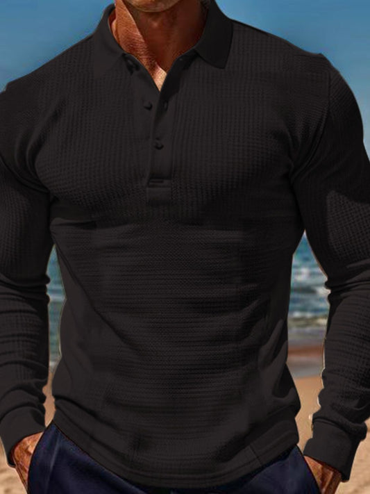 Men's Full Size Waffle-Knit Quarter Button Polo Plus Size - Opulent Empire