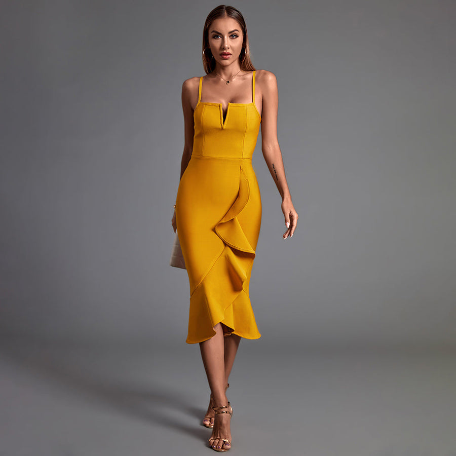 Imogen Beaumont — Strappy Sleeveless Frill Over Knee Bandage Dress