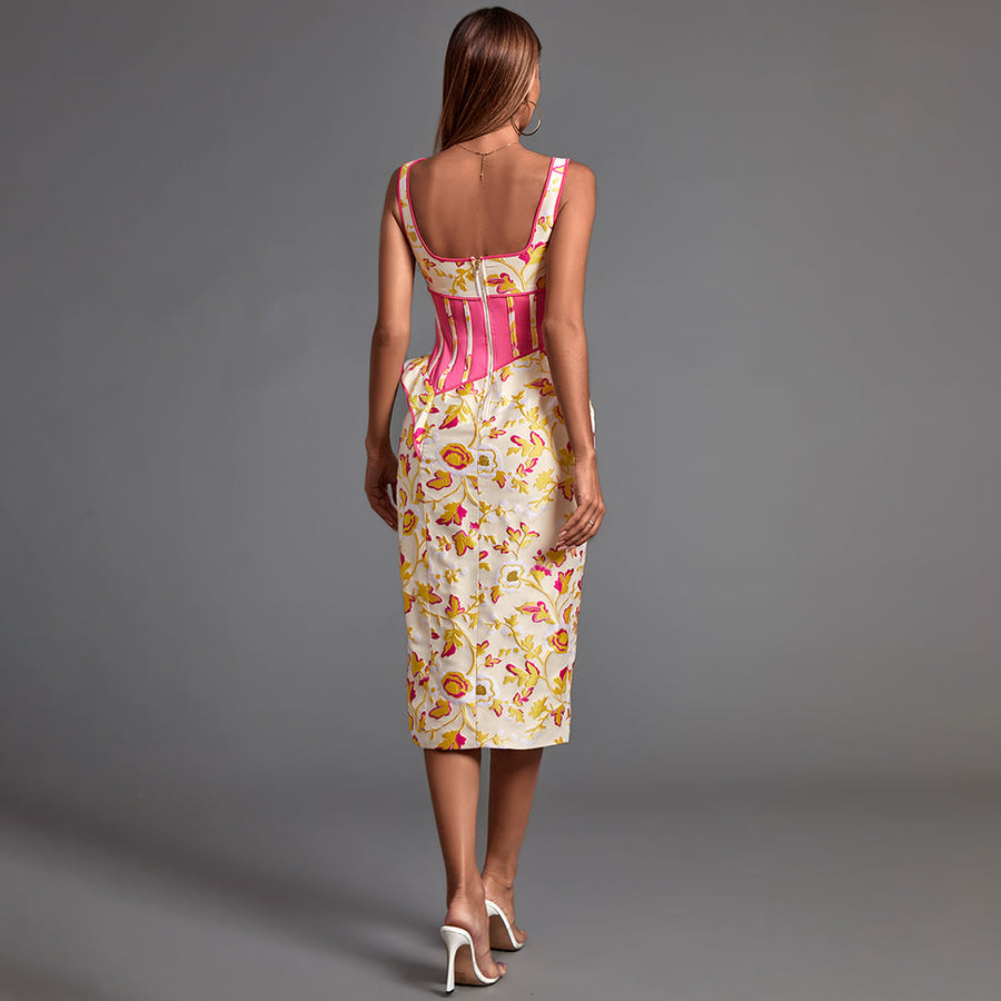 Elegant and sophisticated Maddison floral jacquard midi dress