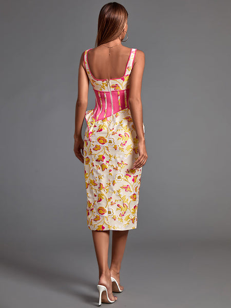 Elegant and sophisticated Maddison floral jacquard midi dress