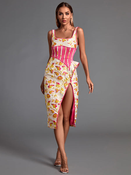 Elegant and sophisticated Maddison floral jacquard midi dress