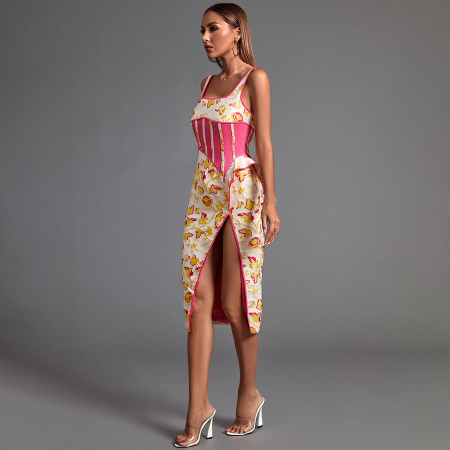 Elegant and sophisticated Maddison floral jacquard midi dress