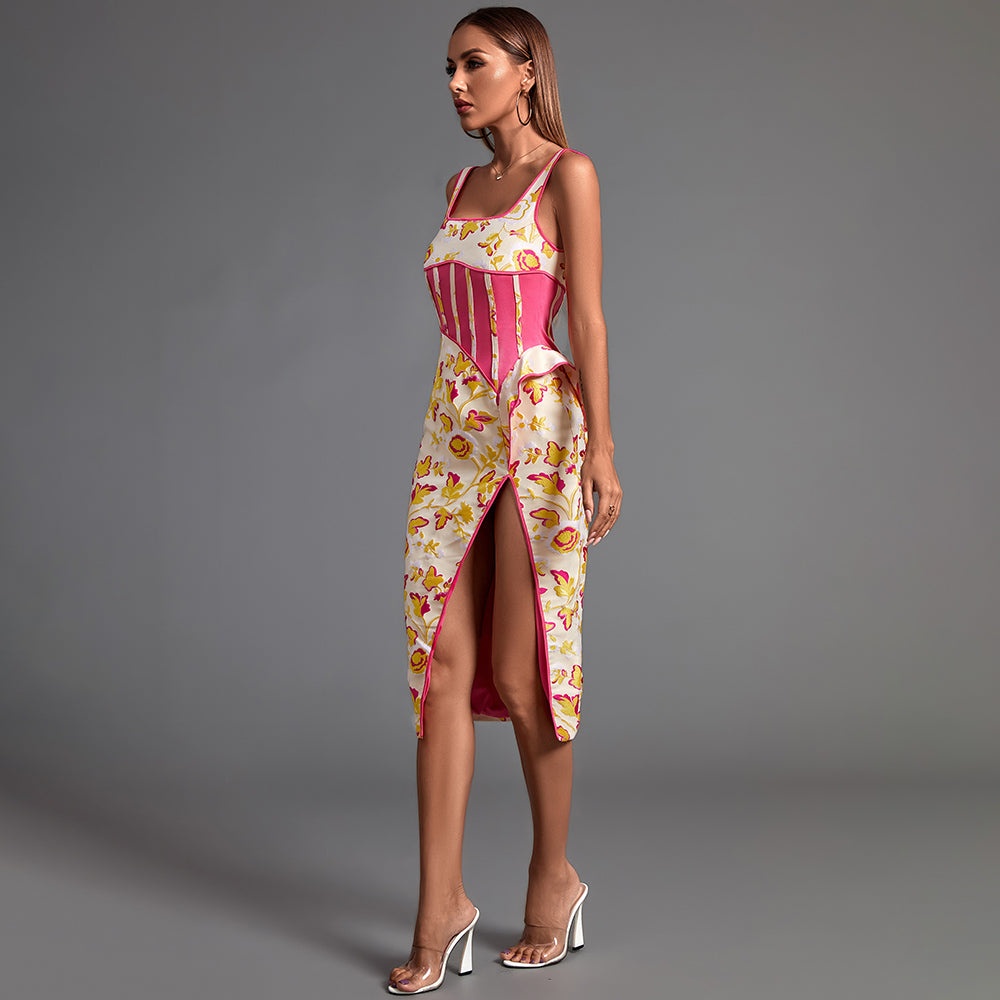 Lior Marceau — Elegant and sophisticated Maddison floral jacquard midi dress, alternate view 2