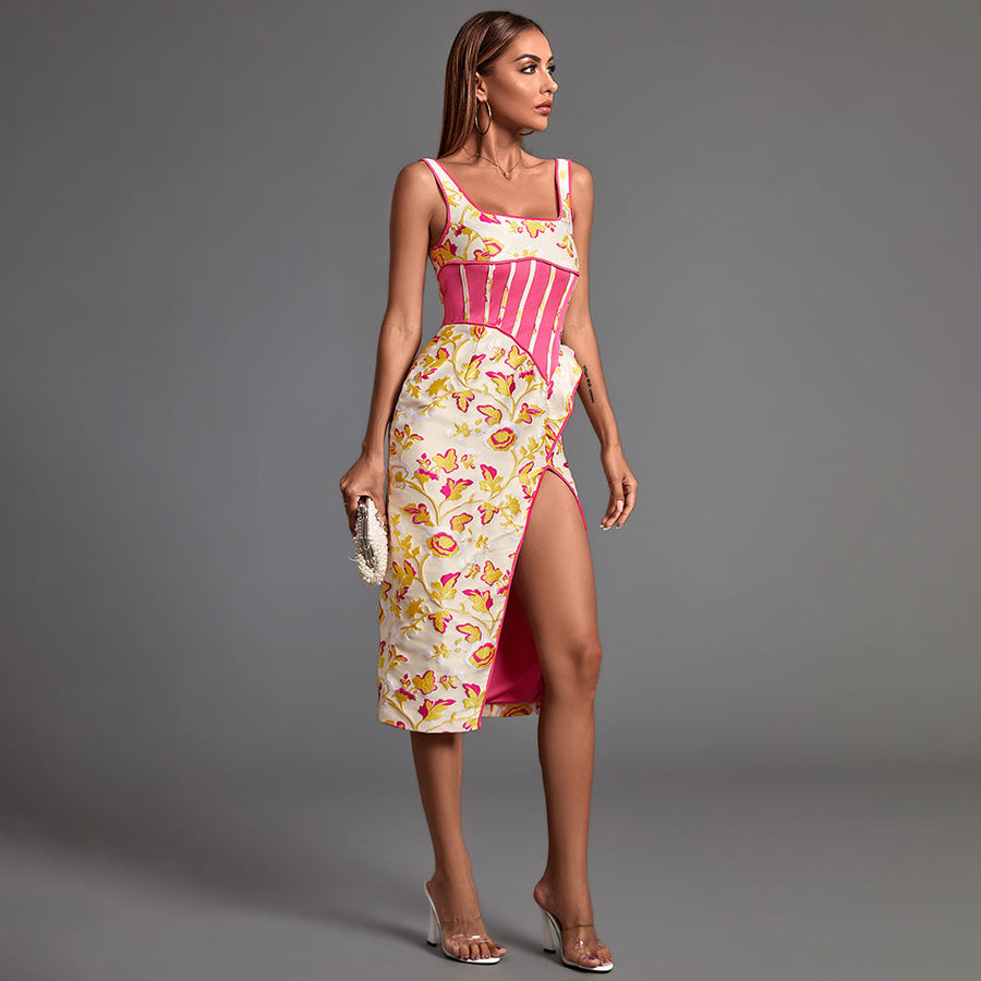 Elegant and sophisticated Maddison floral jacquard midi dress